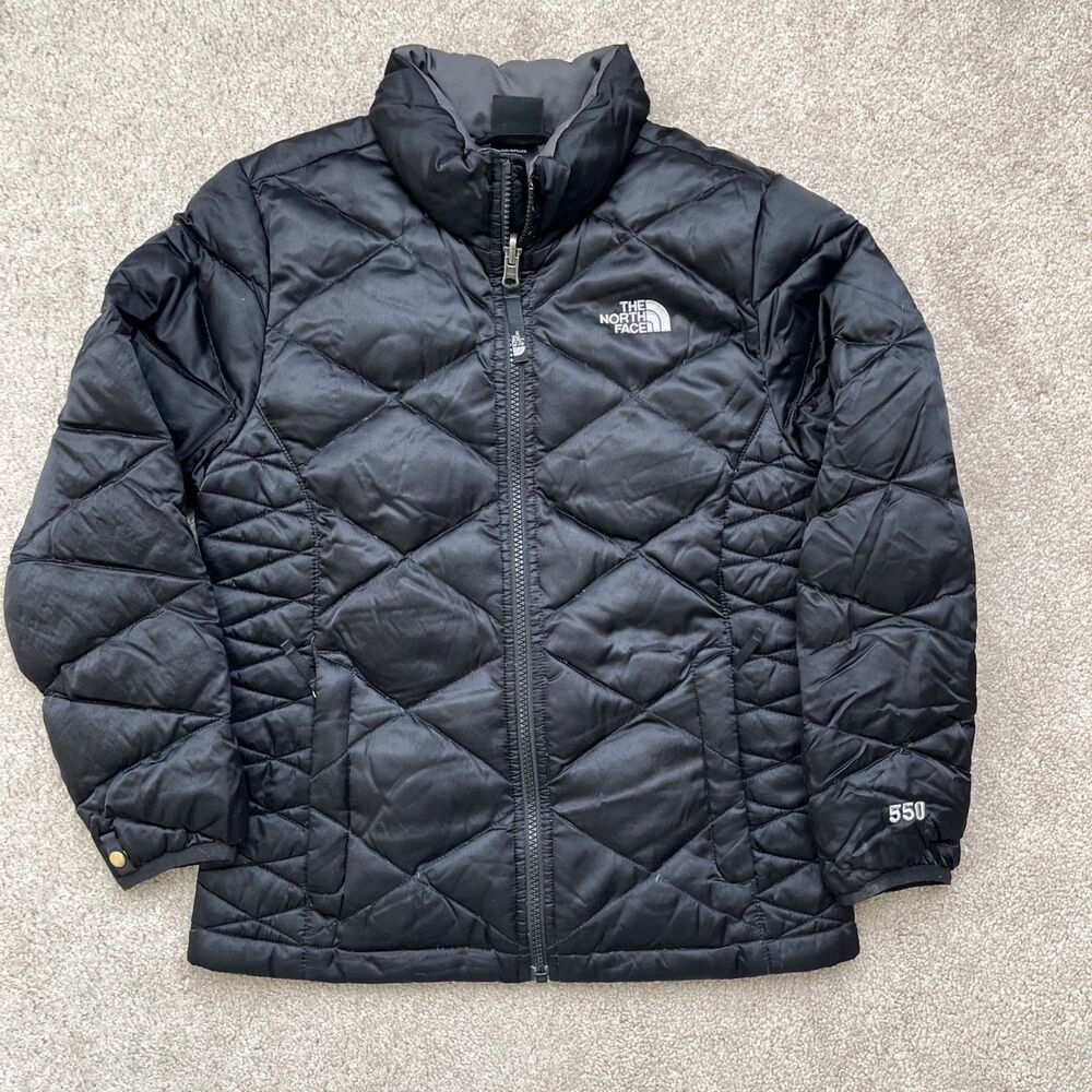 North Face Down Puffer Jacket Girls Medium 10-12 Black 550 Fill Aconagua Winter